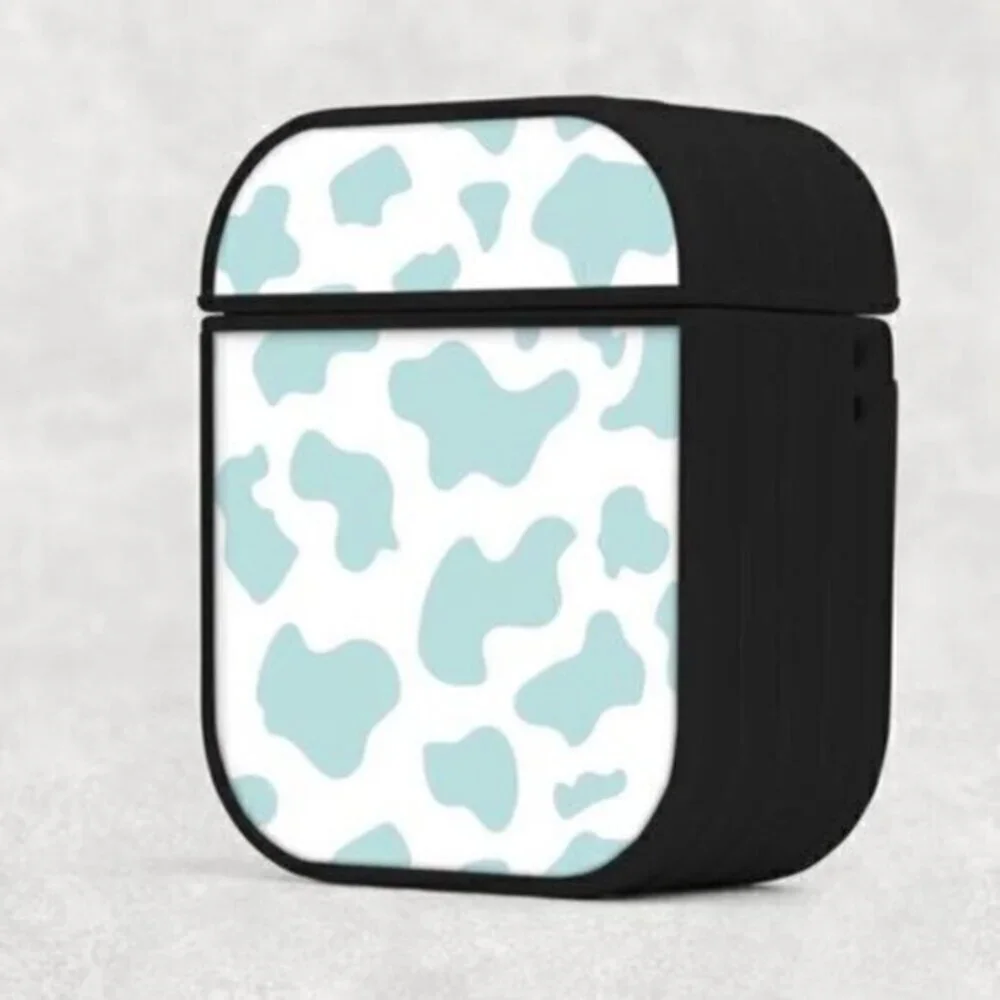Teal Cow Print Airpod Case